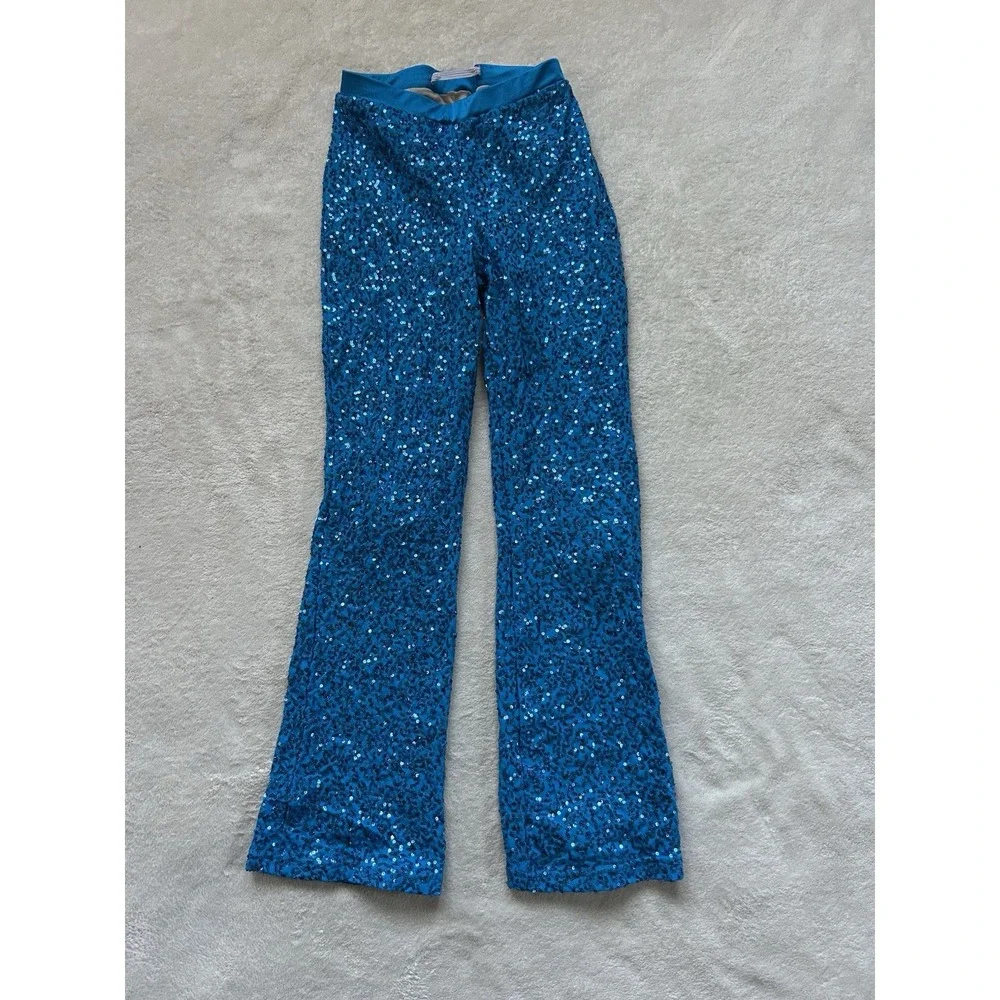 Weissman Blue sequin flare pants w/ elastic waistband . Size: MC #dance #costume